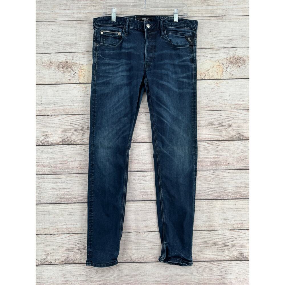 Replay Men's Straight Jeans in Dark Blue Wash